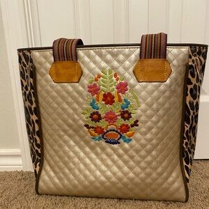 Consuela Gold Tote Bag with Leopard Print Accents